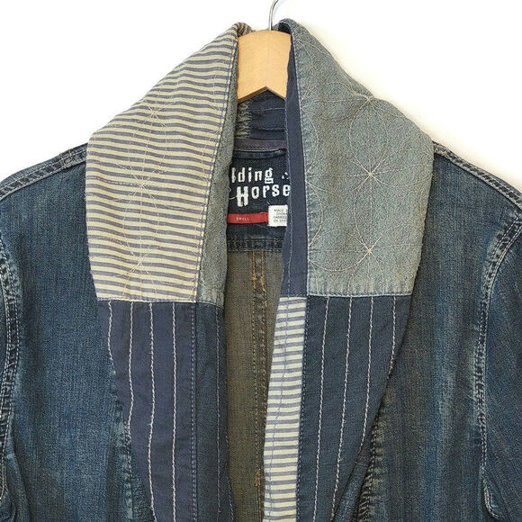 Anthropologie Holding Horses Patchwork Distressed Boho Denim Jacket Casual S - Picture 4 of 14